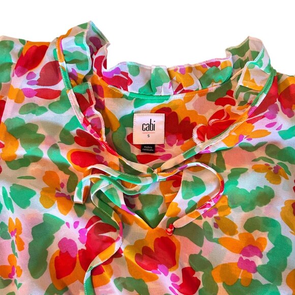 Cabi Painterly Watercolor Floral Whimsical Ruffle Midi Dress S - Picture 4 of 5